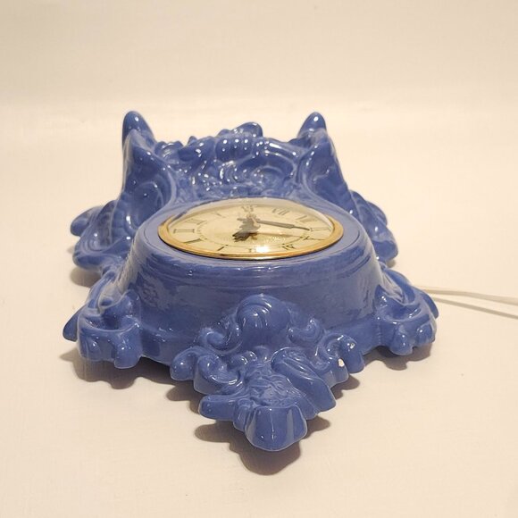 Vintage Blue Lanshire Mantle Clock Holland Mold Ornate Antique Porcelain Works - Picture 11 of 13